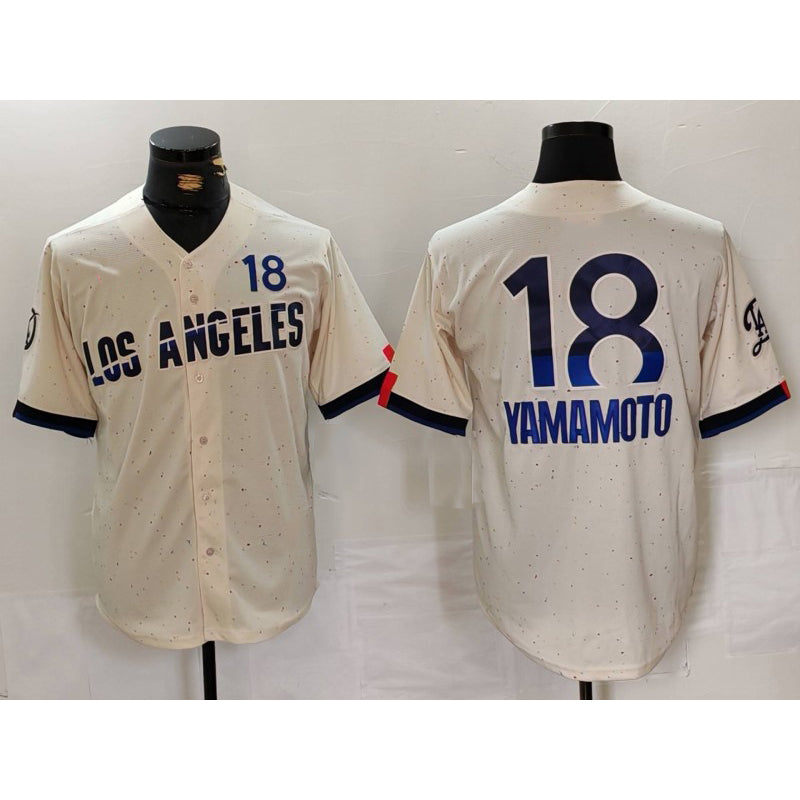 vanessashop Los Angeles Dodgers #18 Yoshinobu Yamamoto Cream  2024 City Connect Limited Jersey