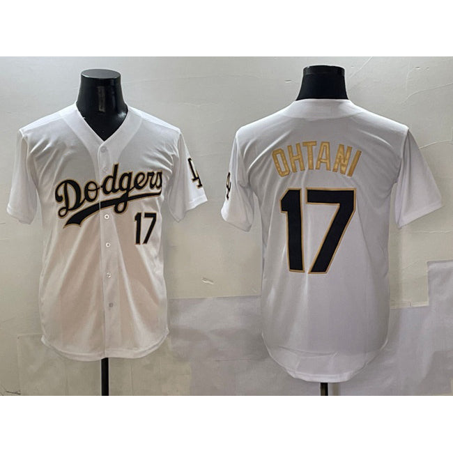 vanessashop Los Angeles Dodgers #17 Shohei Ohtani White Gold  Limited Stitched Jersey