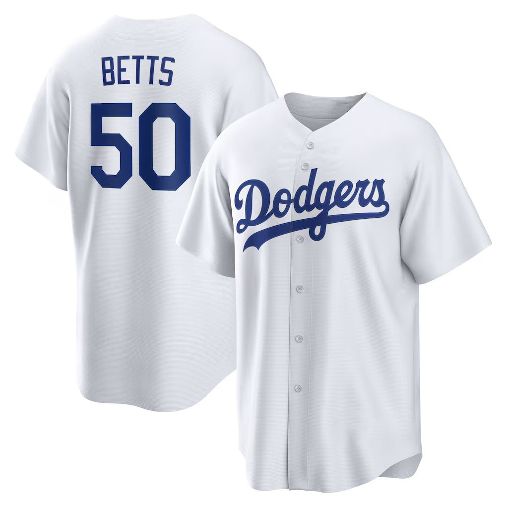 vanessashop Los Angeles Dodgers #50 Mookie Betts White  Home Replica Player Name Jersey