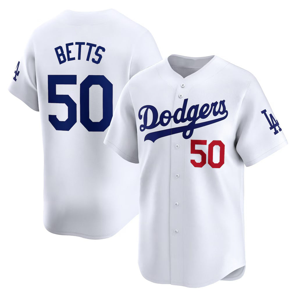 vanessashop Los Angeles Dodgers #50 Mookie Betts White  Home Limited Player Jersey