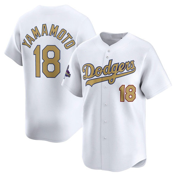 vanessashop Los Angeles Dodgers #18 Yoshinobu Yamamoto White  2025 Gold Collection Limited Stitched Jersey