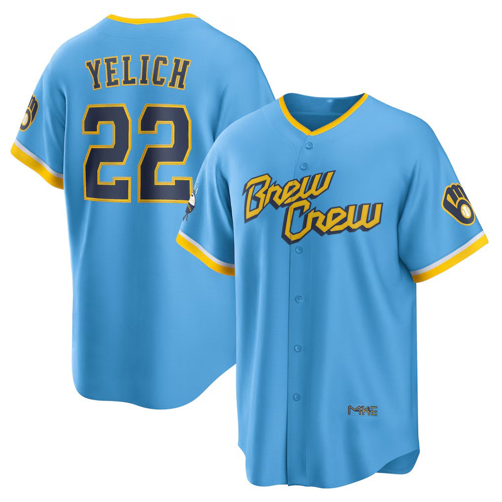 vanessashop Milwaukee Brewers #22 Christian Yelich Powder Blue  City Connect Replica Player Jersey