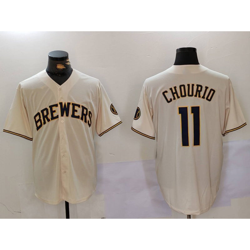 vanessashop Milwaukee Brewers #11 Jackson Chourio Cream  Stitched Cool Base Jersey 2