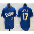 vanessashop Los Angeles Dodgers #17 Shohei Ohtani Number Blue Gold  Stitched Cool Base Jersey 2