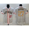 vanessashop Houston Astros #27 Jose Altuve Number 2023 White  Gold World Serise Champions Patch Flex Base Stitched Jersey