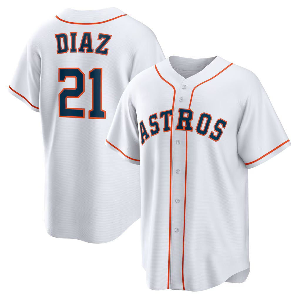 vanessashop Houston Astros #21 Yainer Diaz White  Home Replica Jersey