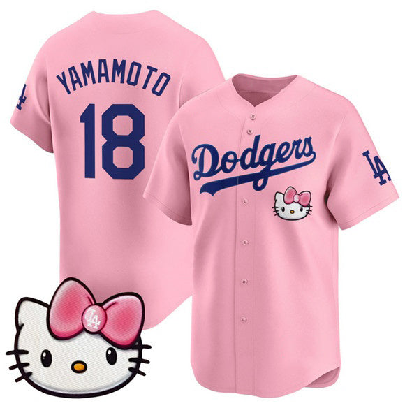 vanessashop Los Angeles Dodgers #18 Yoshinobu Yamamoto Pink  2025 Hello Kitty Vapor Limited Stitched Jersey