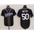 vanessashop Los Angeles Dodgers #50 Mookie Betts Black White  Cool Base Stitched Jersey