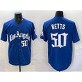 vanessashop Los Angeles Dodgers #50 Mookie Betts Blue  2025 LA Gothic Style With Fernando Patch Vapor Premier Limited Stitched Jersey