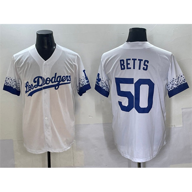 vanessashop Los Angeles Dodgers #50 Mookie Betts White  City Connect Cool Base Stitched Jersey