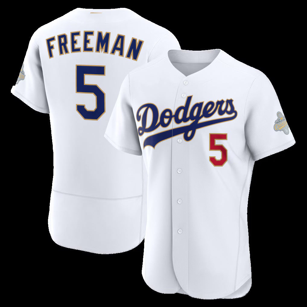 vanessashop Los Angeles Dodgers #5 Freddie Freeman White  2026 Gold Collection Authentic Jersey