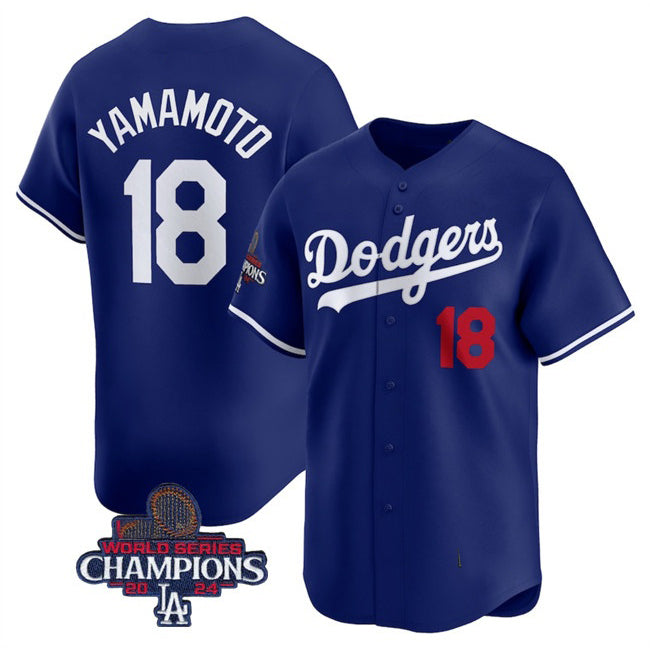 vanessashop Los Angeles Dodgers #18 Yoshinobu Yamamoto Royal  2024 World Series Champions Alternate Limited Stitched Jersey