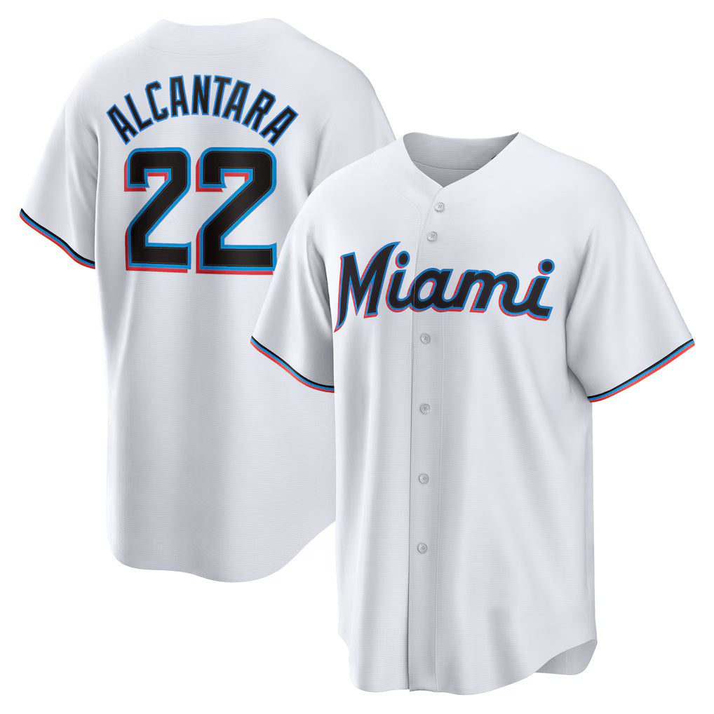 vanessashop  Miami Marlins #22 Sandy Alcantara White  Replica Player Jersey