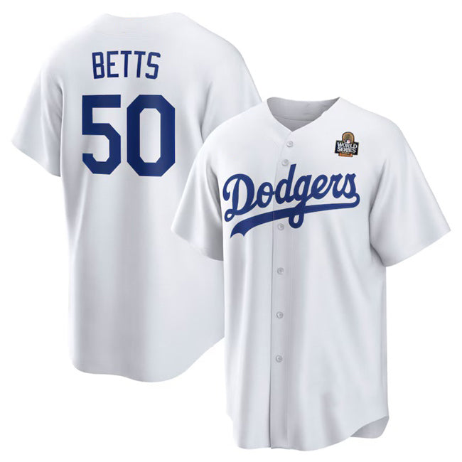 vanessashop Los Angeles Dodgers #50 Mookie Betts White  2024 World Series Cool Base Stitched Jersey