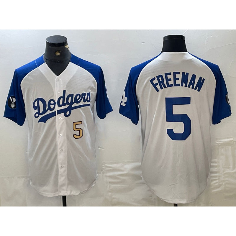 vanessashop Los Angeles Dodgers #5 Freddie Freeman Number White Blue  Fashion Stitched Cool Base Limited Jersey 3