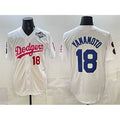 vanessashop Los Angeles Dodgers #18 Yoshinobu Yamamoto White  Pink 2025 World Series Vin & Kobe Patch Limited Stitched Jersey