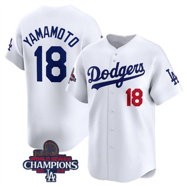 vanessashop Los Angeles Dodgers #18 Yoshinobu Yamamoto White  2024 World Series Champions Home Limited Stitched Jersey