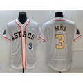 vanessashop Houston Astros #3 Jeremy Pena Number 2023 White Gold  World Serise Champions Patch Flex Base Stitched Jersey 3