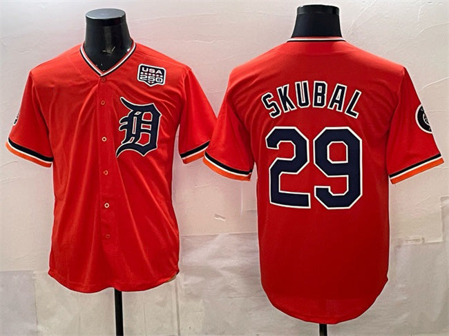 vanessashop Detroit Tigers #29 Tarik Skubal Orange  2026 Alternate USA 250' Patch Vapor Premier Limited Stitched Jersey
