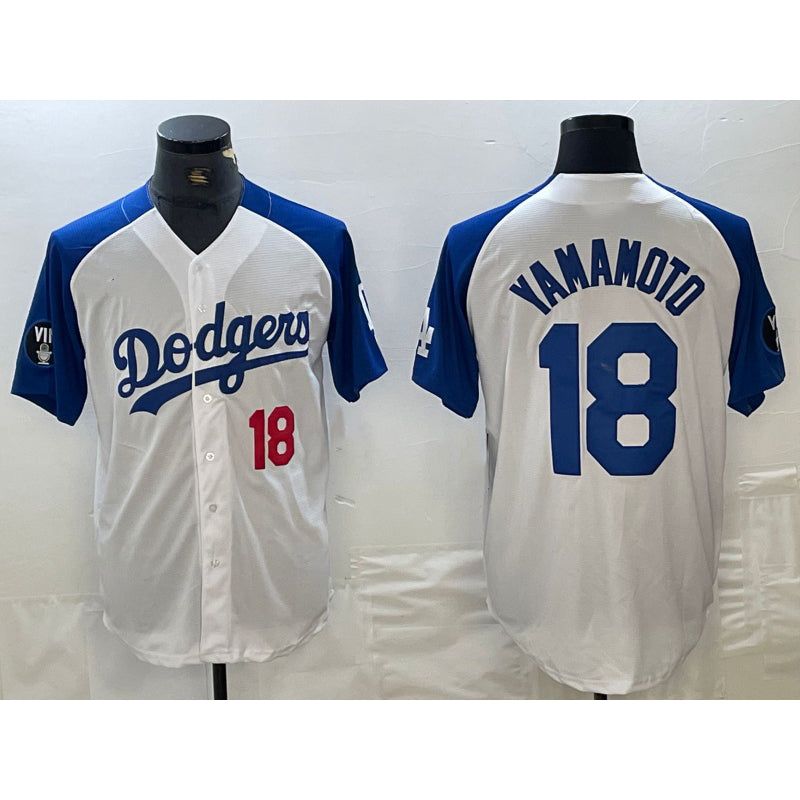 vanessashop Los Angeles Dodgers #18 Yoshinobu Yamamoto Number White Blue  Fashion Stitched Cool Base Limited Jersey