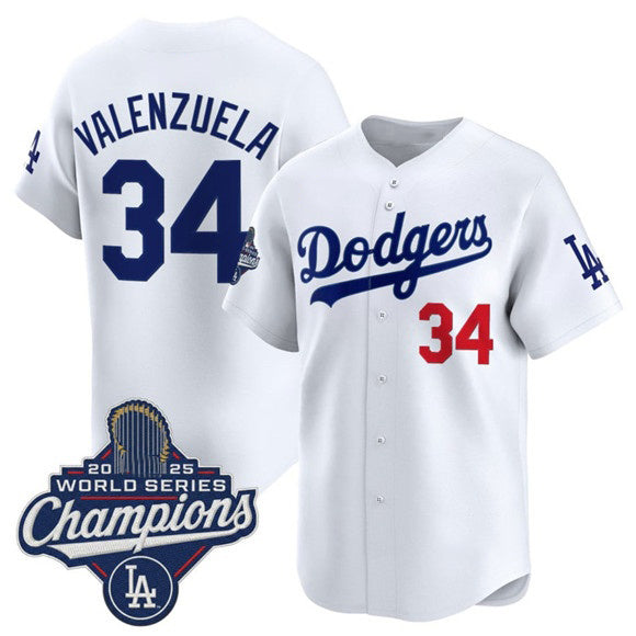 vanessashop Los Angeles Dodgers #34 Fernando Valenzuela White  2025 Champions Stitched Jersey