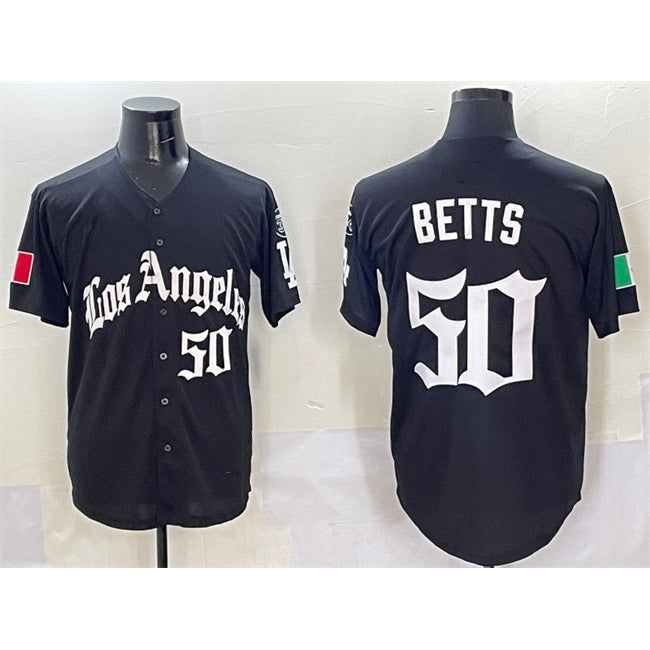 vanessashop Los Angeles Dodgers #50 Mookie Betts Black  Mexico 2025 LA Gothic Style With Fernando Patch Vapor Premier Limited Stitched Jersey