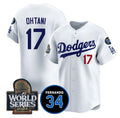 vanessashop Los Angeles Dodgers #17 Shohei Ohtani White  2024 World Series With Fernando Memorial Patch Limited Stitched Jersey
