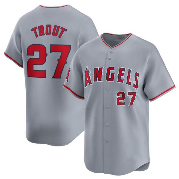 vanessashop Los Angeles Angels #27 Mike Trout Gray  Away Limited Stitched Jersey