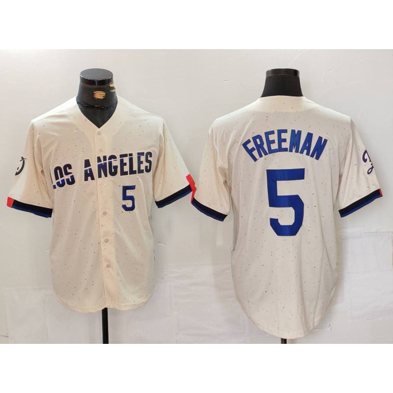 vanessashop Los Angeles Dodgers #5 Freddie Freeman Number Cream  2024 City Connect Limited Stitched Jerseys