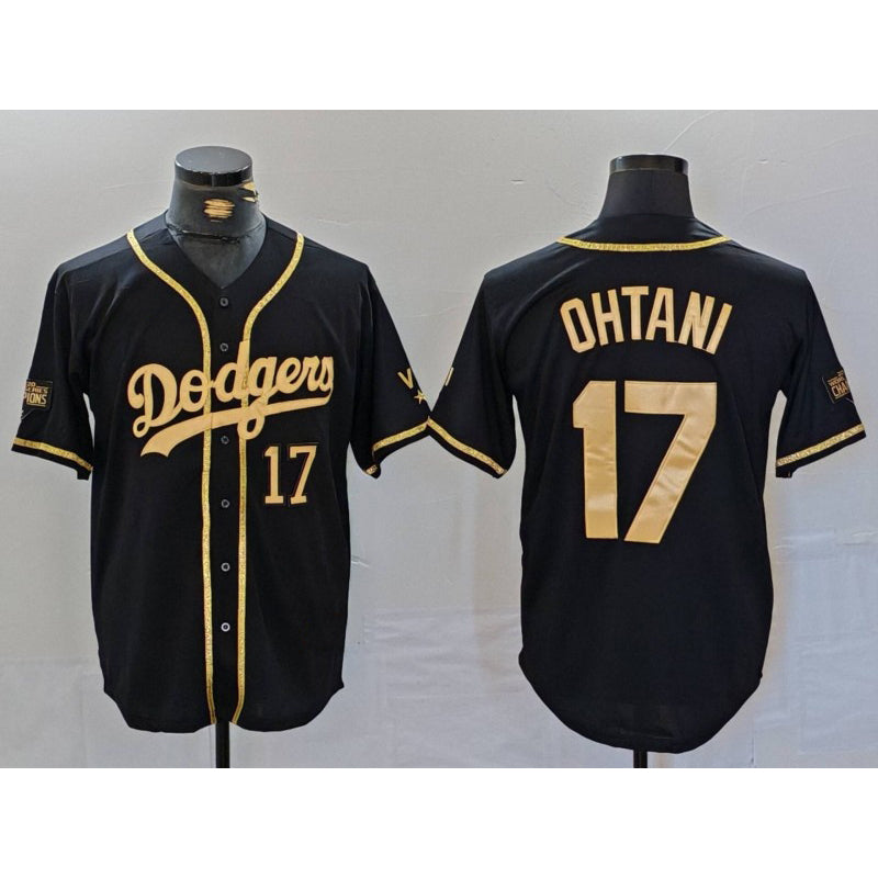 vanessashop Los Angeles Dodgers #17 Shohei Ohtani Number Black Gold  World Series Champions Cool Base Stitched Jersey