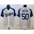 vanessashop Los Angeles Dodgers #50 Mookie Betts White Blue  Fashion Stitched Cool Base Limited Jerseys
