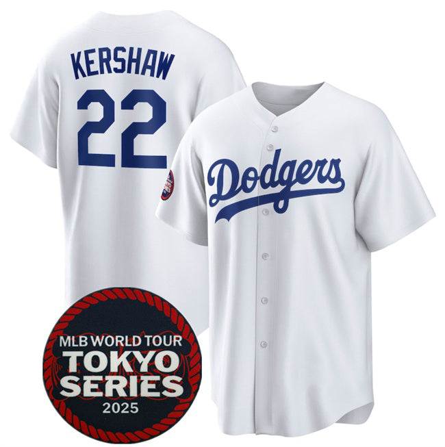 vanessashop Los Angeles Dodgers #22 Clayton Kershaw White  2025 World Tour Tokyo Series Home Stitched Jersey
