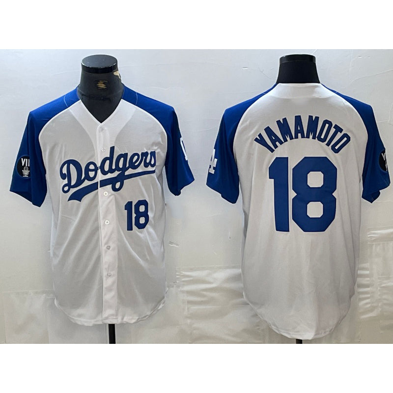 vanessashop Los Angeles Dodgers #18 Yoshinobu Yamamoto Number White Blue  Fashion Stitched Cool Base Limited Jersey 2