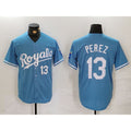 vanessashop Kansas City Royals #13 Salvador Perez Number Light Blue  Cool Base Stitched Jersey