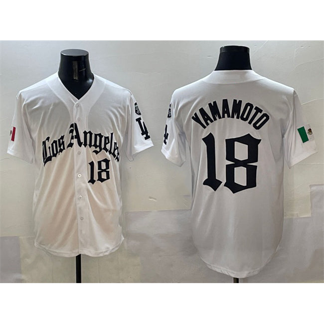 vanessashop Los Angeles Dodgers #18 Yoshinobu Yamamoto White  Mexico 2025 LA Gothic Style With Fernando Patch Vapor Premier Limited Stitched Jersey