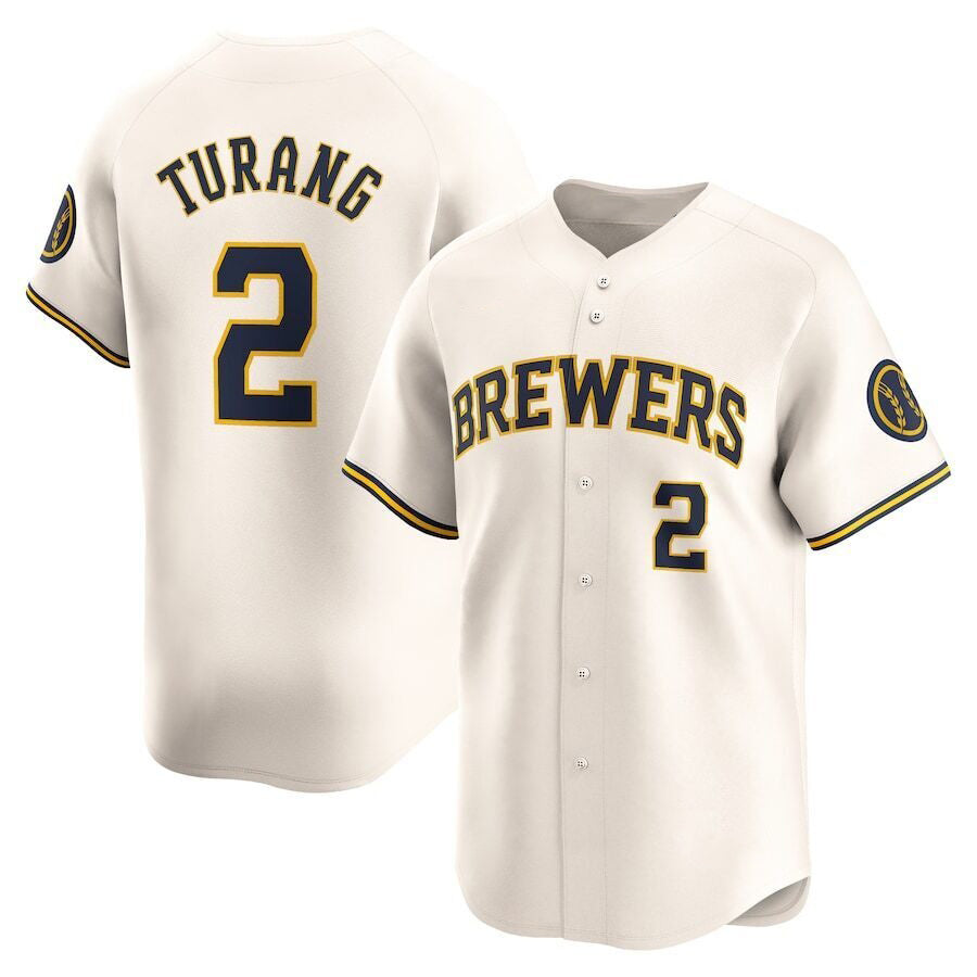 vanessashop Milwaukee Brewers #2 Brice Turang Cream  Limited Jersey