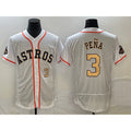 vanessashop Houston Astros #3 Jeremy Pena Number 2023 White Gold  World Serise Champions Patch Flex Base Stitched Jersey 2