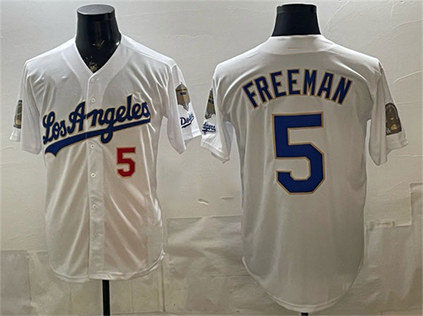 vanessashop Los Angeles Dodgers #5 Freddie Freeman White  2026 Gold Collection 9x & B2B Champs Patch Stitched Jersey