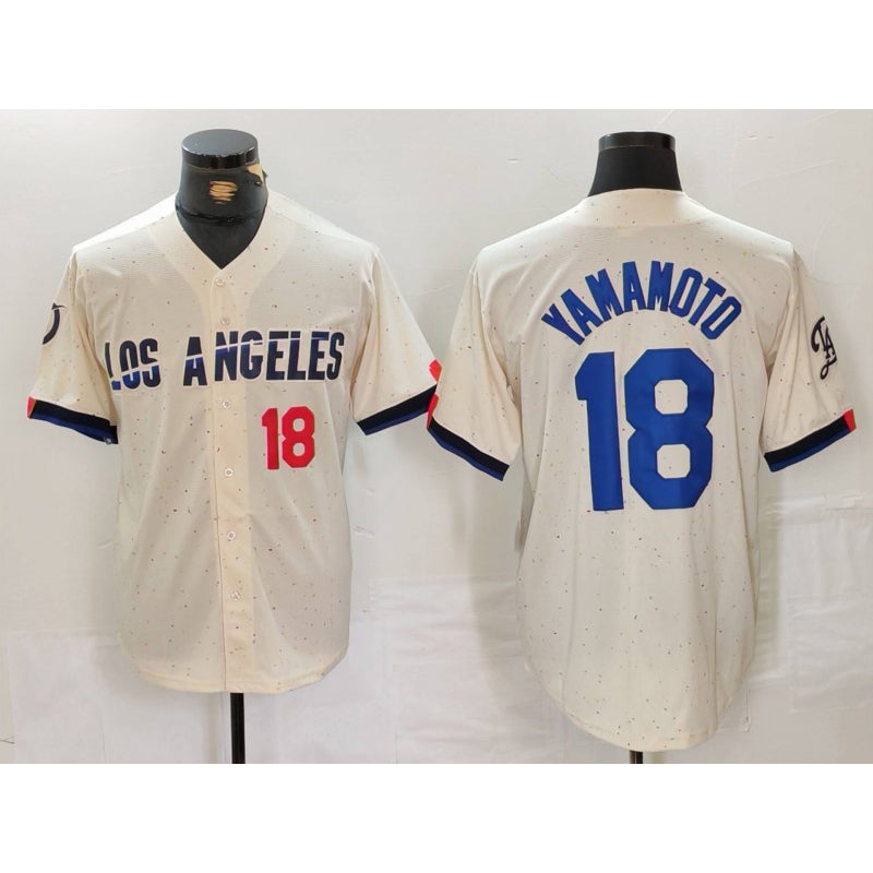 vanessashop Los Angeles Dodgers #18 Yoshinobu Yamamoto Number Cream  2024 City Connect Limited Stitched Jerseys