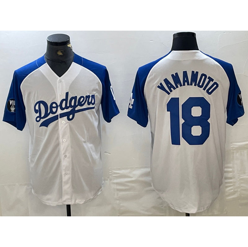 vanessashop Los Angeles Dodgers #18 Yoshinobu Yamamoto White Blue  Fashion Stitched Cool Base Limited Jerseys