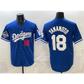 vanessashop Los Angeles Dodgers #18 Yoshinobu Yamamoto Royal  2025 World Series Champions Patch Limited Stitched Jersey
