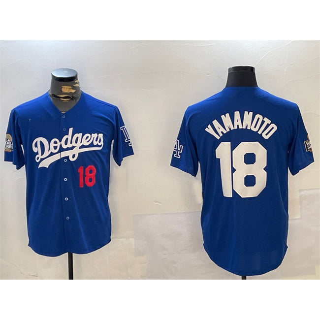 vanessashop Los Angeles Dodgers #18 Yoshinobu Yamamoto Royal  2024 World Series Patch Alternate Limited Stitched Jersey