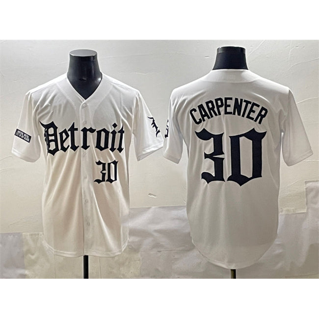 vanessashop Detroit Tigers #30 Kerry Carpenter White  'Motor Gothic Edition' Vapor Premier Limited Stitched Jersey