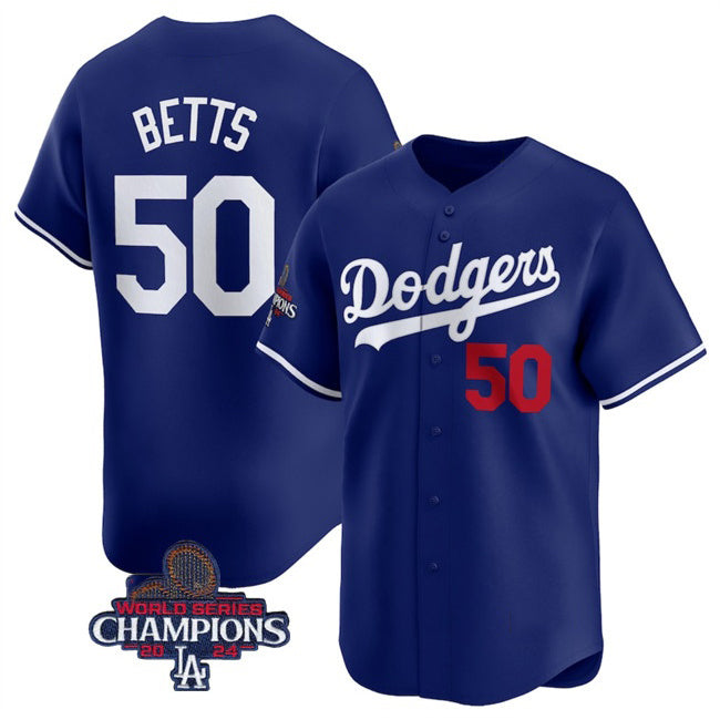 vanessashop Los Angeles Dodgers #50 Mookie Betts Royal  2024 World Series Champions Alternate Limited Stitched Jersey