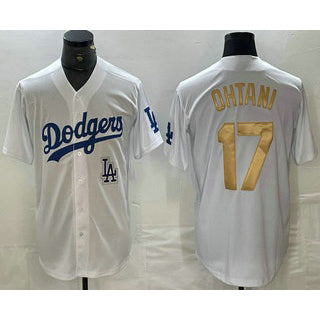 vanessashop Los Angeles Dodgers #17 Shohei Ohtani White Gold  Stitched Cool Base Jersey 2