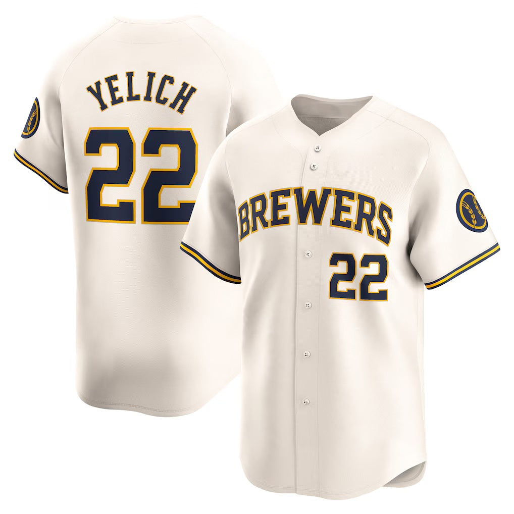 vanessashop Milwaukee Brewers #22 Christian Yelich Cream  Home Limited Player Jersey