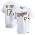 vanessashop Los Angeles Dodgers #17 Shohei Ohtani White  2025 Gold Collection Limited Stitched Jersey