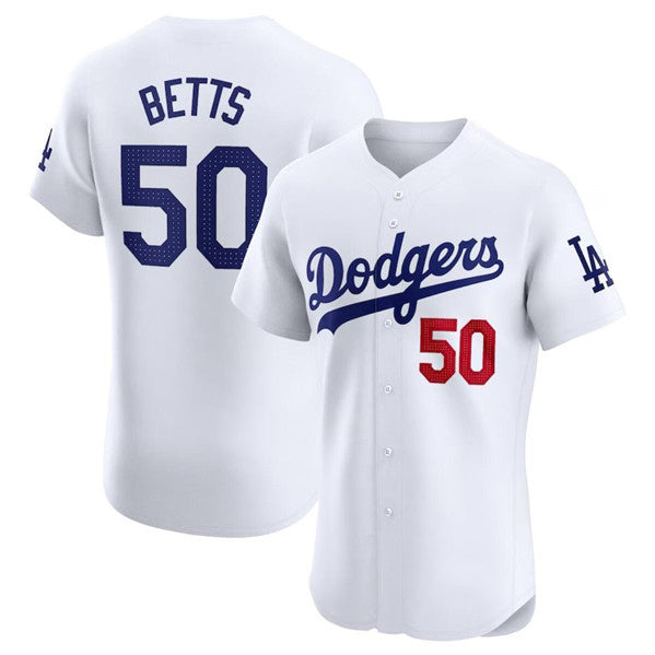 vanessashop Los Angeles Dodgers #50 Mookie Betts White  Home Elite Stitched Jersey