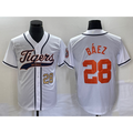 vanessashop Detroit Tigers #28 Javier Baez Number White  Cool Base Stitched Jersey