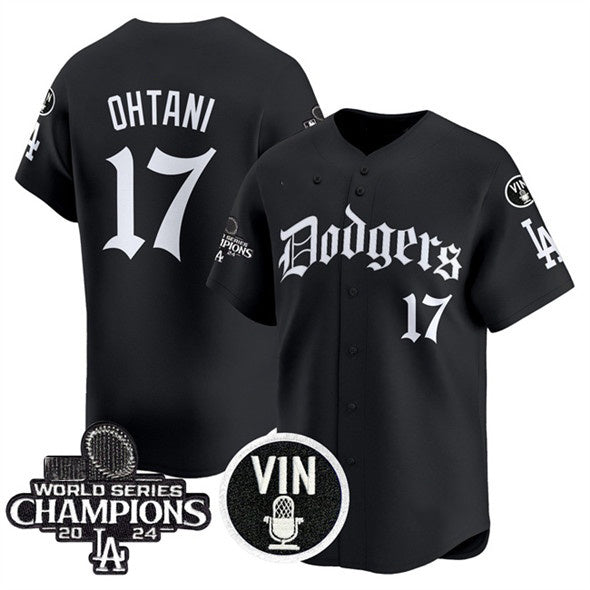 vanessashop Los Angeles Dodgers #17 Shohei Ohtani Black  Mexico 2025 LA Gothic Style With Vin And 2024 World Series Champions Patch Vapor Premier Limited Stitched Jersey